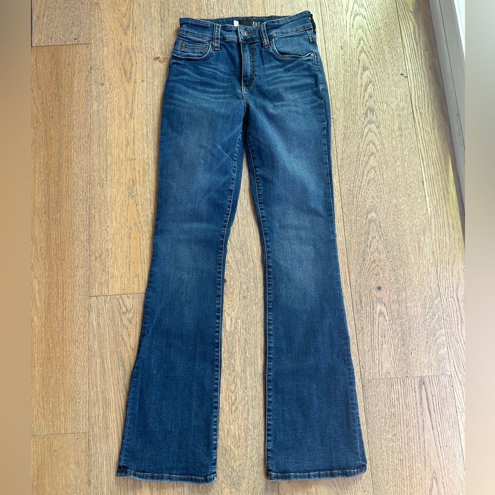 KUT Natalie High Rise Boot Cut Blue Stretch Jeans Size 0